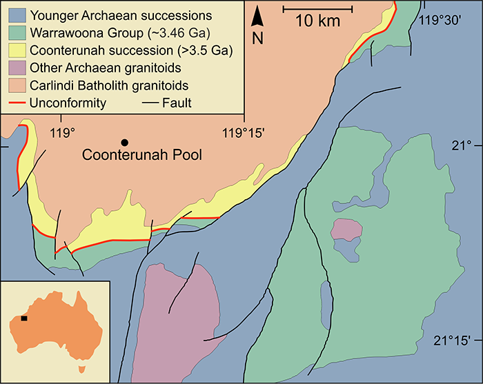 Eroded landmasses in the Pilbara craton.